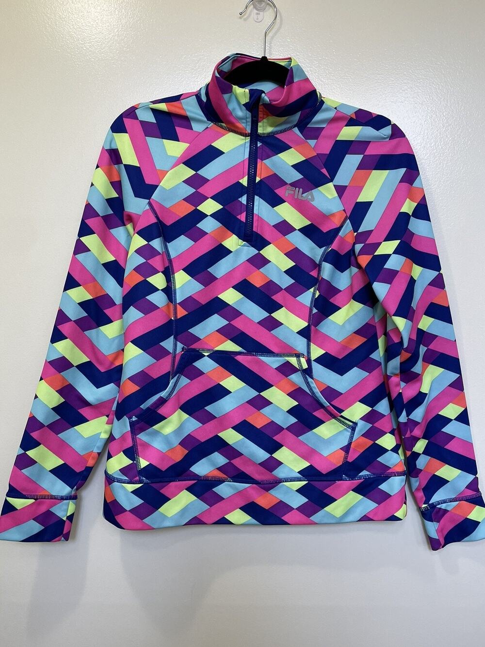 FILA Sport Womens Small Pullover Shirt Jacket Bright Soccer Sport 1/4 Zip